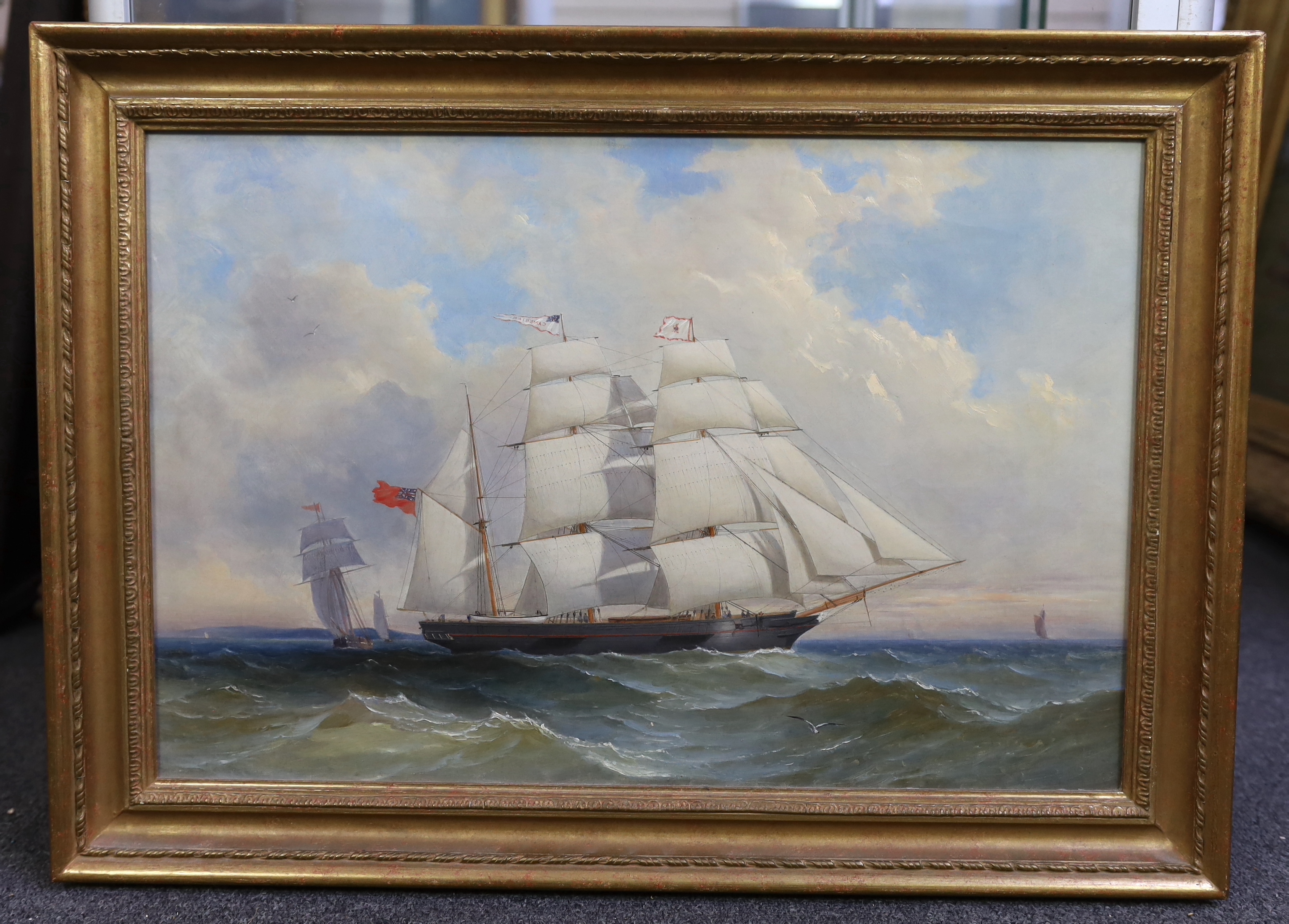 Attributed to Charles Gregory RWS (English, 1849-1920), oil on canvas, 'The barque Cambria', 35 x 52cm